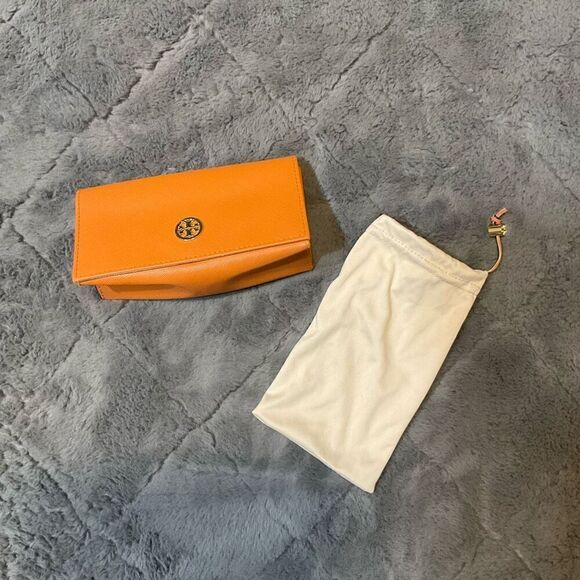 Tory Burch Womens Saffiano Leather Sunglasses Eyeglasses Case Orange - Picture 1 of 3